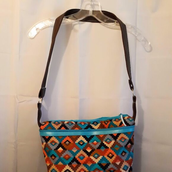 New Southwestern Geometric print Shoulder bag Purse Teracottta Brown Turquoise - Picture 5 of 10